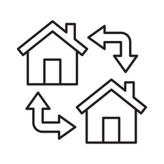 House exchange linear icon vector illustration symbol isolated white background property swap relocation real estate replacement home switch transfer outline design