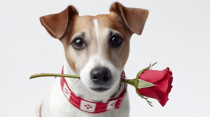 A high-resolution studio photograph of a cute dog Jack Russell Terrier, looking directly at the camera with bright, expressive eyes represent valentine day