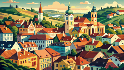 Fototapeta premium Very beautiful view of Sopron historical old town, Hungary, featuring preserved medieval streets, colorful facades, and architectural heritage that reflects centuries of European cultural history.