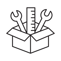 Assembly tools box linear icon vector illustration symbol isolated white background maintenance equipment wrench ruler repair service construction installation outline