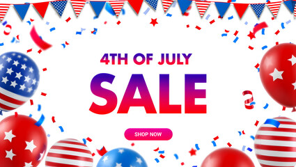 Obraz premium Vibrant 4th of July sale banner with red white and blue balloons
