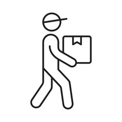 Delivery man courier linear icon vector illustration symbol isolated white background worker carrying box employee mover service shipping logistics person outline