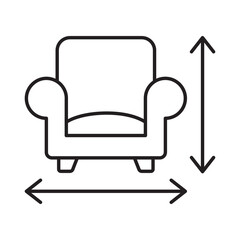 Furniture dimension measurement linear icon vector illustration symbol isolated white background sofa size width height scale arrow fitting space interior outline