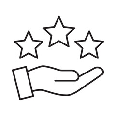 Customer rating stars linear icon vector illustration symbol isolated white background hand holding review feedback quality rank evaluation service outline design