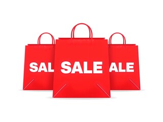 Red shopping bags with the word SALE on them, a visual representation of sales and promotions.