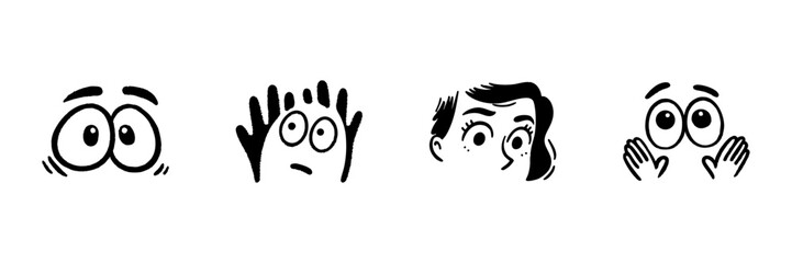 Obraz premium Wide-Eyed Expressions In Hand Drawn Style Set. Surprise, Shock, Curiosity, And Awe Doodle Sketch Collection. Emotional Reactions. Isolated Vector Illustration