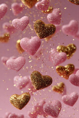 Romantic smartphone wallpaper with pink and gold hearts