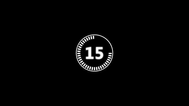 20 second countdown timer animation on black background, Twenty seconds timer countdown.Progress bars circle with countdown animation.