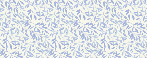 Seamless vector pattern with soft blue leafy branches on light background. Elegant botanical foliage design for textiles, wallpapers, fabric, wrapping paper and modern decor art. © incarnadine