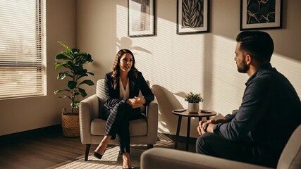 Therapist and client in a counseling session discussing mental health.