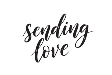 Sending love black calligraphy text vector illustration on transparent background