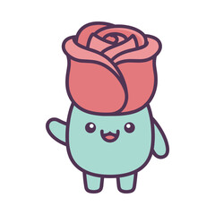 Obraz premium Cute Cartoon Character with Rose Illustration