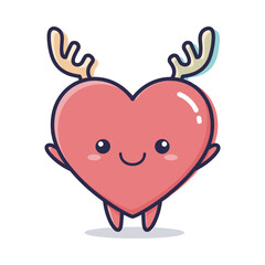 Cute Cartoon Heart with Deer Antlers Illustration