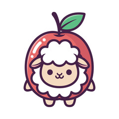Cute Sheep Inside Red Apple Illustration