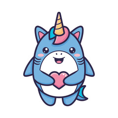Adorable Cartoon Narwhal with Heart © SHAHIN