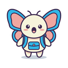 Cute Cartoon Butterfly Character with Backpack Illustration