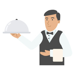 Vector illustration of a waiter holding tray