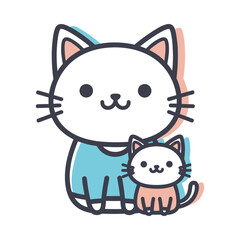 Adorable Cartoon Cat Mother and Kitten Illustration