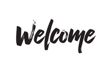 Welcome sign in black brush script vector illustration on transparent background