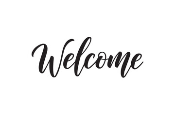 Welcome word in elegant black cursive script vector illustration on transparent background