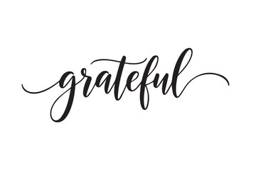 Grateful word in beautiful black cursive handwriting vector illustration on transparent background