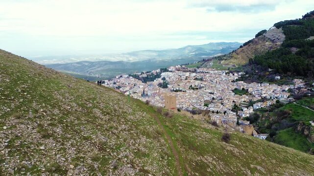 Aerial View of Cazorla Village at the Foot of the Mountains, Andalusia Spain