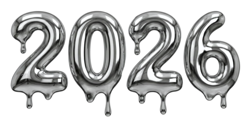 Melting liquid silver chrome balloons for year 2026