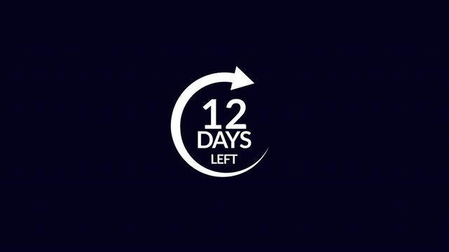  12 days countdown circle arrow animations speed time limit dead lines concept motion graphic in transparent background in 4K animation
