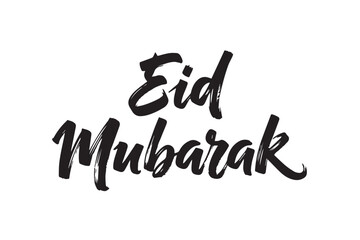 Eid mubarak greeting card with black text, vector illustration on transparent background