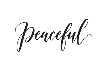 Peaceful handwritten lettering for relaxation and calmness vector illustration on transparent background