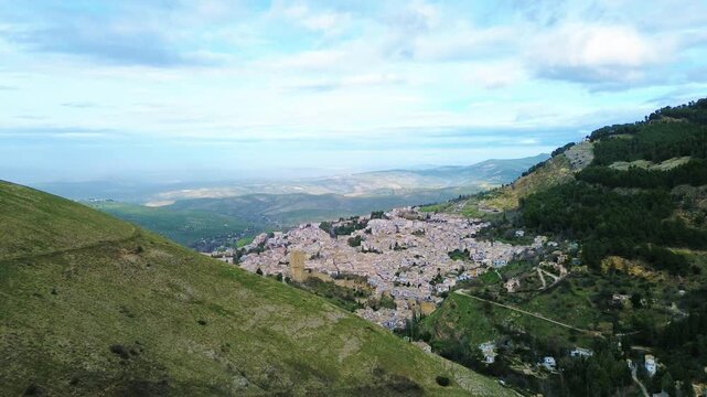 Aerial View of Cazorla Village at the Foot of the Mountains, Andalusia Spain