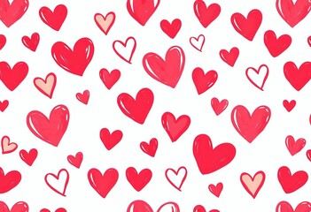 Cute hearts pattern, a cheerful arrangement of hand-drawn red hearts with unique brush textures,  design,  texture
