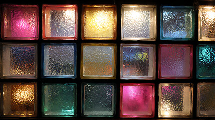 Colorful glass blocks illuminated with warm light texture