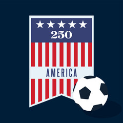 USA 250 Independence Anniversary Soccer Emblem Vector. Perfect for sports events, national celebrations.