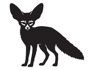 Fennec Fox in silhouette white background. 