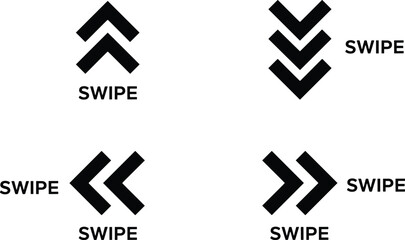 Set of swipe up down left and right arrow icons with text for mobile app interface navigation gestures. © Hafizul