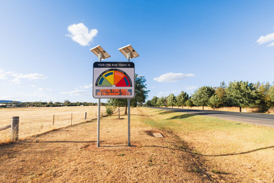 Extreme fire danger risk warning sign advising total fire ban in summer