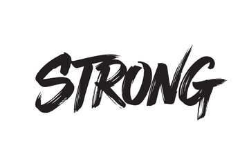 Strong word written in bold black brushstroke font, vector illustration on transparent background
