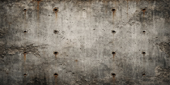 Aged vintage wallpaper design featuring a rough grunge metal texture with rusty brown patterns on an old weathered concrete surface backdrop