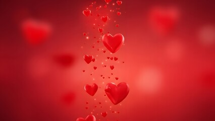Floating red hearts on blurred background