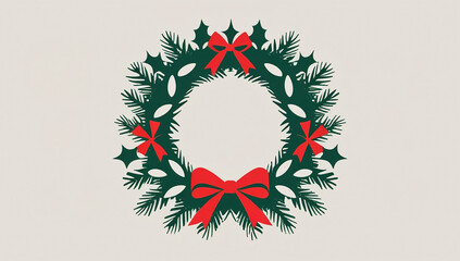 christmas greeting card with christmas wreath flat style