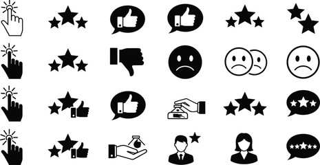 Black and white of ratings, reviews, and feedback symbols