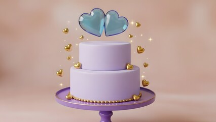 Beautiful two tier lavender wedding cake with heart shaped topper