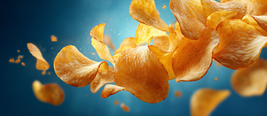 potato chips with blue background