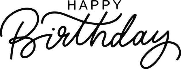 Handwritten Happy Birthday Greeting in Black Ink on White Background cursive