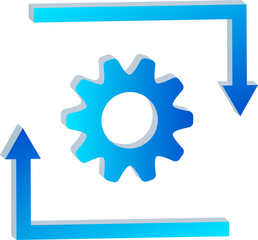 Obraz premium 3D Transformation Process Icon with Gear and Arrows Isolated on Transparent Background