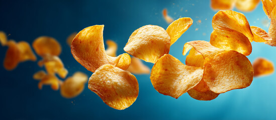 potato chips with blue background