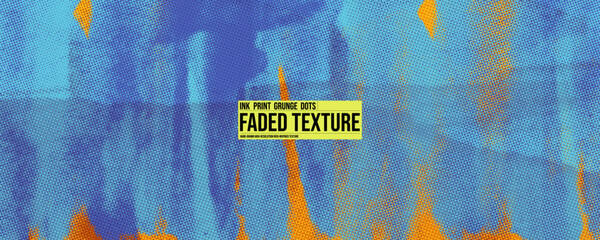 Blue orange riso graph texture print background template with text. Underwater motif background with halftone screen overlay. Editable halftone risograph texture. Printmaking banner design. © Anastasiia Hevko