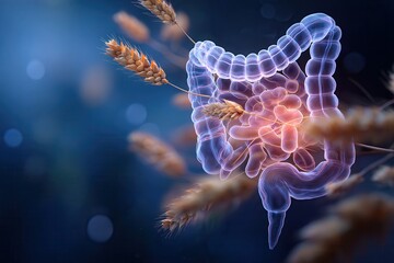 human intestines and wheat on a dark blue background