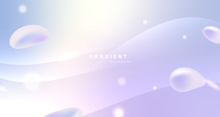 Soft pastel gradient background with floating shapes.